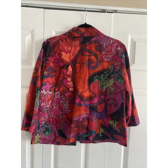 Chicos 2 Womens Large Silk Blend Pink Colorful Art to Wear Asian Inspired Jacket - Picture 6 of 7